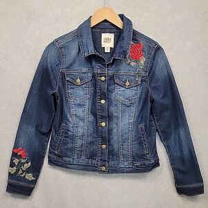VINTAGE AMERICA BLUES Women's Size S Embroidered Red Roses Classic Denim Jacket